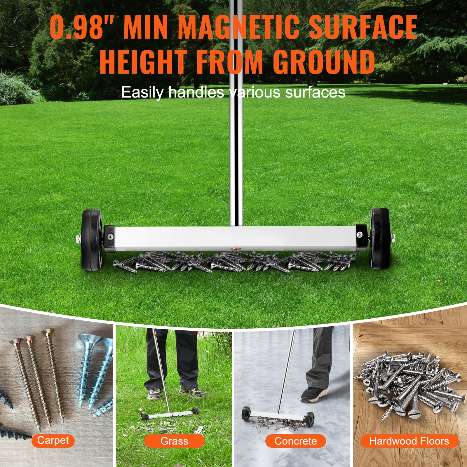 Magnetic Sweeper With Wheels 15inch Mini 8 Lbs Capacity Adjustable Handle_voghion.com